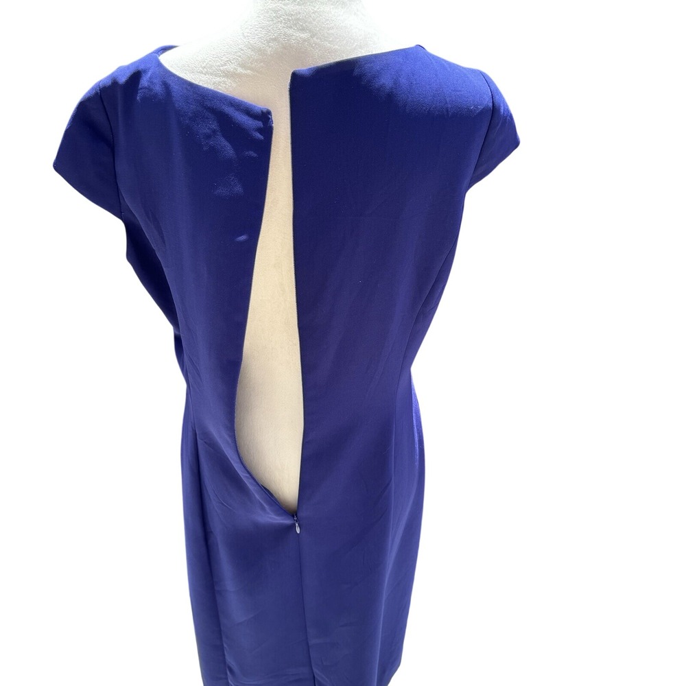 TAHARI. Blue Shift Dress. Envelope Collar. S 10. Cap sleeves. Midi. Fully Lined. - Picture 6 of 12